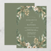 Sage Verdant Flourish Bruiloft Kaart (Voorkant / Achterkant)