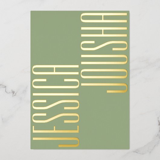 Sage Vet Namen Script Ultra Modern Bruiloft Gouden Folie Uitnodiging (Voorkant)
