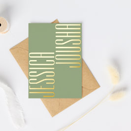 Sage Vet Namen Script Ultra Modern Bruiloft Gouden Folie Uitnodiging