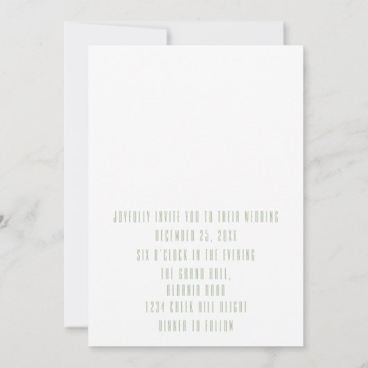 Sage Vette Namen Typografie Ultra Moderne Bruiloft Kaart (Achterkant)