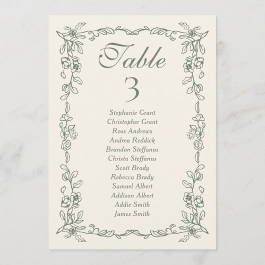 Sage Victorian Wedding Seating Chart Sign Cards Kaart (Achterkant)