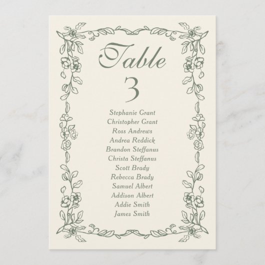 Sage Victorian Wedding Seating Chart Sign Cards Kaart (Voorkant)