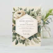Sage Vintage Anemone Bruiloft Kaart (Staand voorkant)