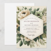 Sage Vintage Anemone Bruiloft Kaart (Voorkant / Achterkant)