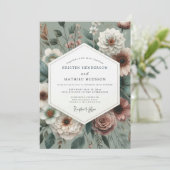 Sage Vintage Bloemige Bruiloft Kaart (Staand voorkant)