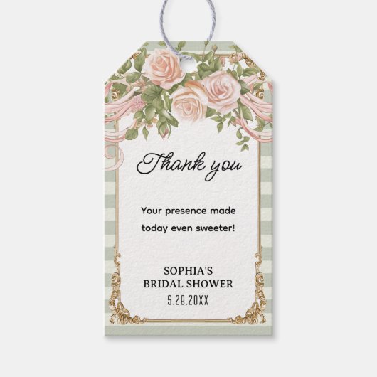 Sage Vintage Blush Bloem Bruiloftsborrel Cadeaulabel (Voorkant)
