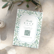 Sage Vintage Botanische Bloem QR Code Bruiloft
