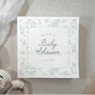 Sage Vintage Floral Toile Gebogen Baby Shower Servet