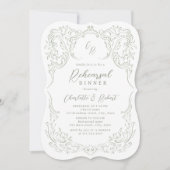 Sage Vintage Flourish Monogram Oefendiner Kaart (Voorkant)