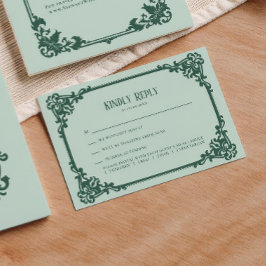 Sage Vintage Sierlijke Lijst Huwelijksuitnodiging, RSVP Kaartje