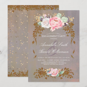 Sage Violet Goud Blush Bloemenverlovingsfeest Kaart