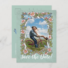 Sage Vogel Bloemen Foto Land Rustiek Save Date Aankondigingskaart