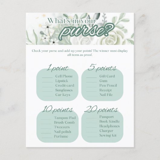 Sage Vrijgezellenfeest Game - Wat zit er in je tas (Voorkant)