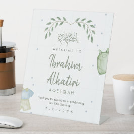 Sage Watercolor Aqeeqah Welkomstbord voor Baby Jon Reclamebord Met Voetstuk