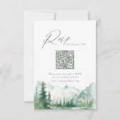 Sage Watercolor Berg Bos Rustieke QR-code RSVP Kaartje (Voorkant)