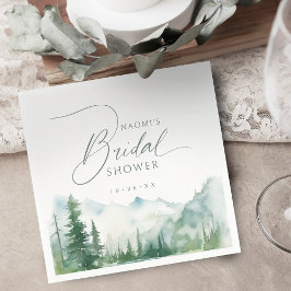 Sage Watercolor Berg Rustieke Bruiloftsborrel  Servet