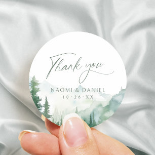 Sage Watercolor Bos Bosland Bedankt Favorieten Ronde Sticker