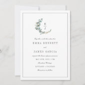 Sage Watercolor Eucalyptus Krans Monogram Bruiloft Kaart (Voorkant)