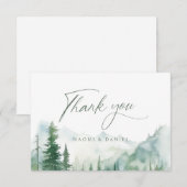 Sage Watercolor Mountain Forest Rustic Wedding Bedankkaart (Voorkant / Achterkant)