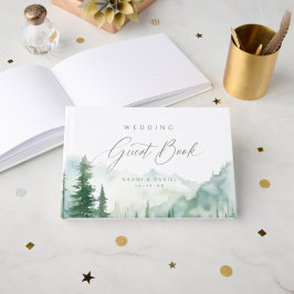 Sage Watercolor Mountain Forest Rustic Wedding Gastenboek