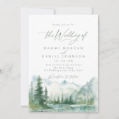 Sage Watercolor Mountain Forest Rustic Wedding Kaart (Voorkant)