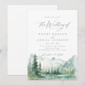 Sage Watercolor Mountain Forest Rustic Wedding Kaart (Voorkant / Achterkant)