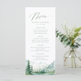 Sage Watercolor Mountain Forest Rustic Wedding Menu