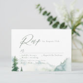 Sage Watercolor Mountain Forest Rustic Wedding RSVP Kaartje (Staand voorkant)