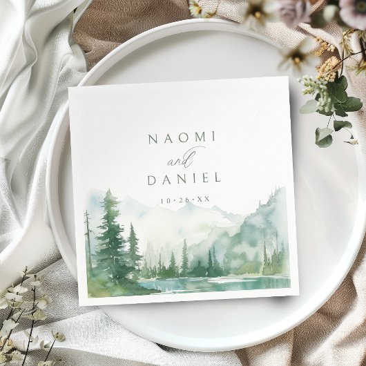 Sage Watercolor Mountain Forest Rustic Wedding Servet