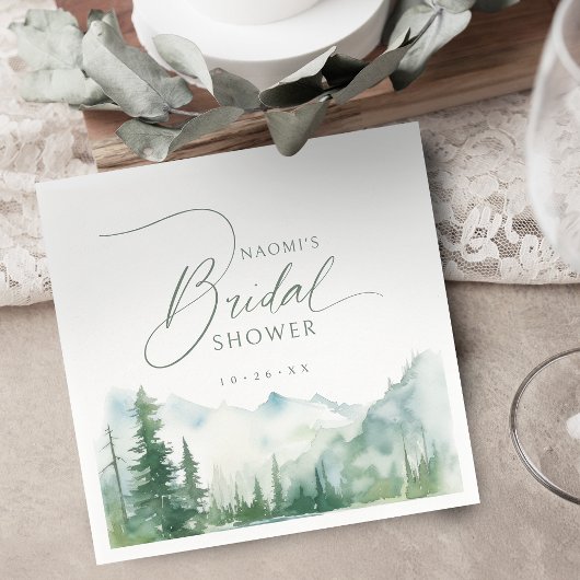 Sage Watercolor Mountain Rustic Bridal Shower Servet