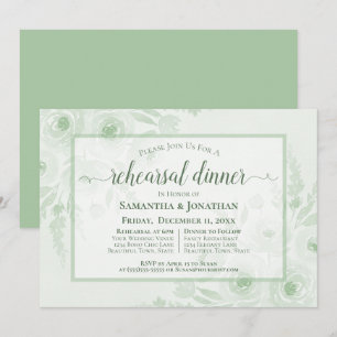 Sage Watercolor Pioenrozen Huwelijksproef Dinner Kaart