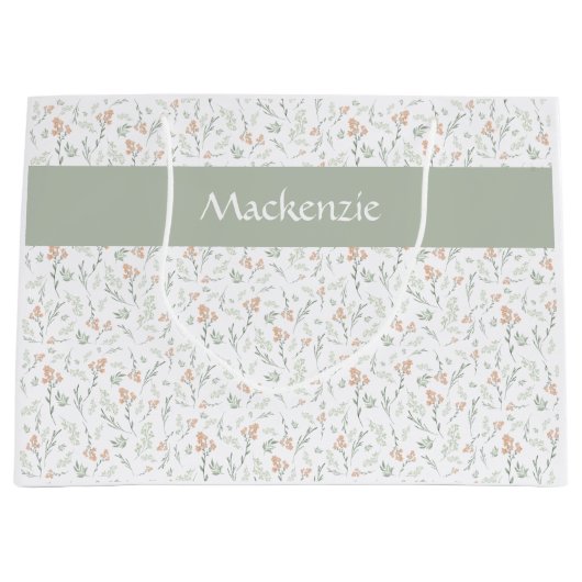 Sage Watercolor Wildflower Floral Custom Name Groot Cadeauzakje (Voorkant)