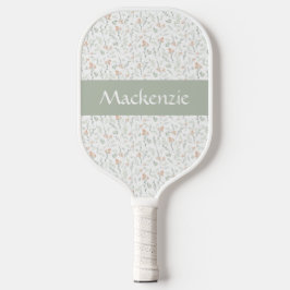 Sage Watercolor Wildflower Floral Custom Name Pickleball Paddle