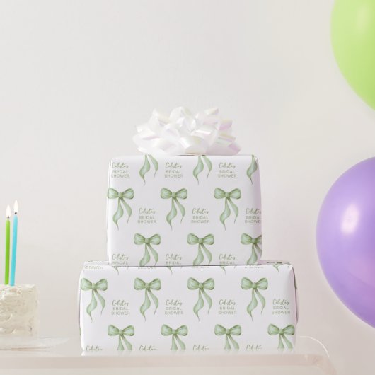 Sage Waterverf Bow Gepersonaliseerd Vrijgezellenfe Cadeaupapier (Feestgeschenken)