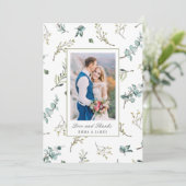 Sage Waterverf Eucalyptus Pattern Foto Weddenschap Bedankkaart (Staand voorkant)
