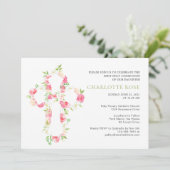 Sage Waterverf Floral Cross First Heilige Communie Kaart (Staand voorkant)