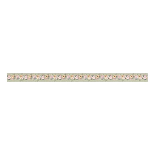 Sage Waterverf Floral Garland Grosgrain Ribbon Grosgrain Lint (Voorkant)