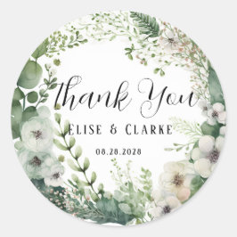 Sage Waterverf Peony Wedding Bedankt Ronde Sticker