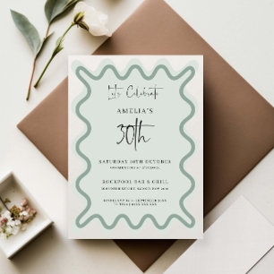 Sage Wavy Border 30e verjaardag uitnodiging