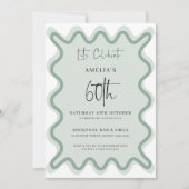 Sage Wavy Border 60e verjaardag uitnodiging (Voorkant)
