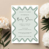 Sage Wavy Border Baby shower Invitation