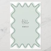 Sage Wavy Border menukaart met naam (Achterkant)