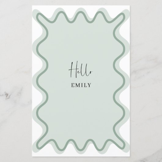 Sage Wavy Border menukaart met naam (Achterkant)