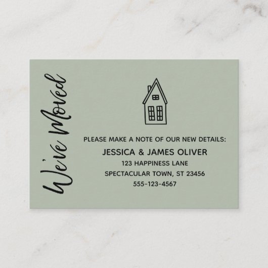 Sage "We hebben verplaatst" Kaart w / kleine huis  Visitekaartje (Voorkant)