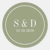 Sage | Weddenschap Klassieke monogram Ronde Sticker (Voorkant)