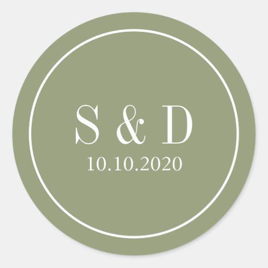 Sage | Weddenschap Klassieke monogram Ronde Sticker (Voorkant)