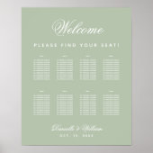 Sage Wedding 8 Table Simple Green Seating Chart Poster (Voorkant)