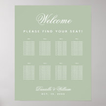 Sage Wedding 8 Table Simple Green Seating Chart