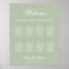 Sage Wedding 8 Table Simple Green Seating Chart Poster