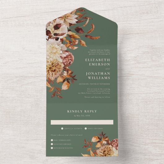 Sage Wedding All In One Uitnodiging (Binnen)